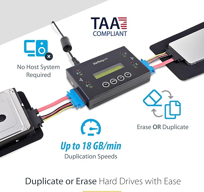 StarTech.com 1:1 Standalone Hard Drive and USB Thumb Drive Duplicator/Eraser