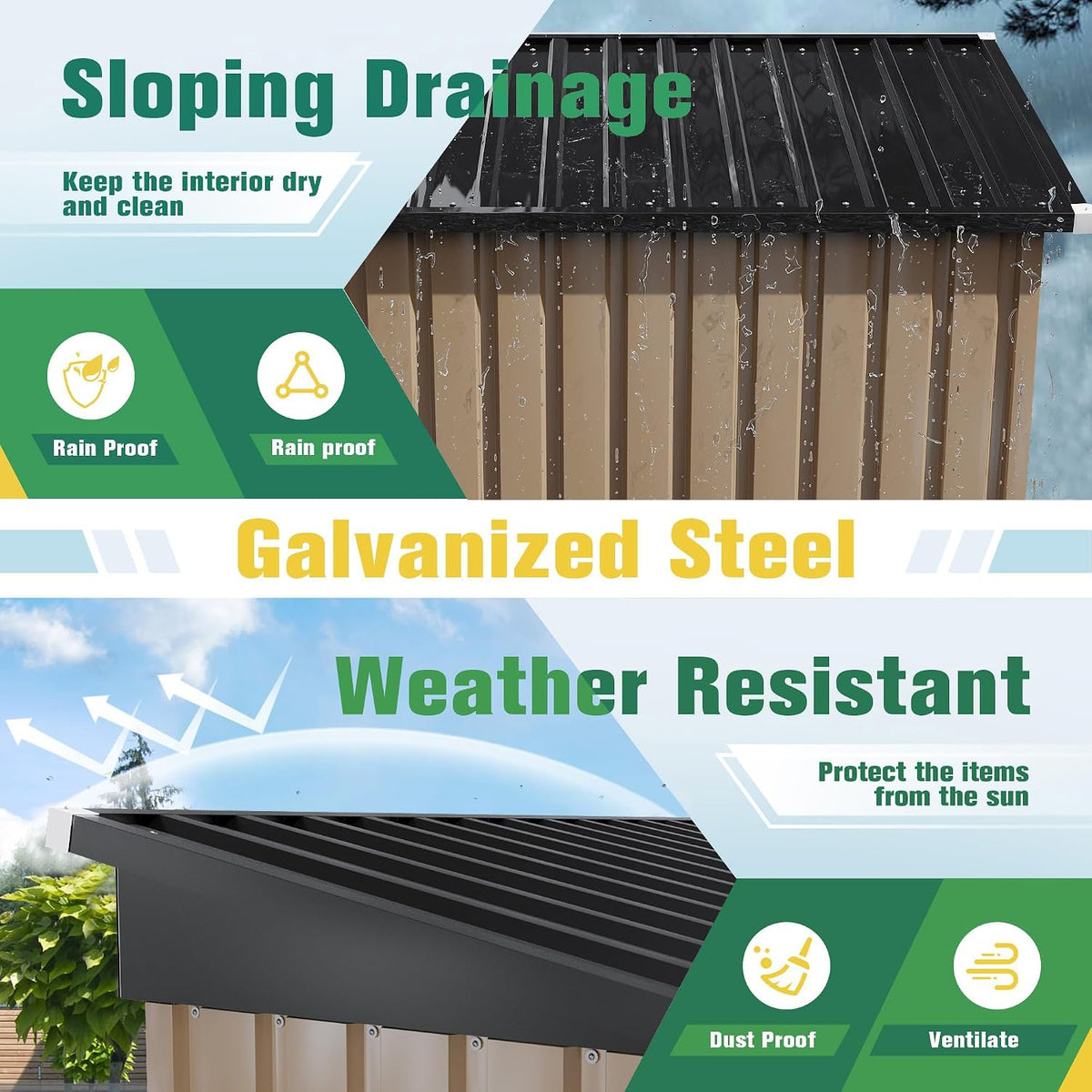 flamaker 5x3 ft storage shed waterproof metal garden, close-up detail