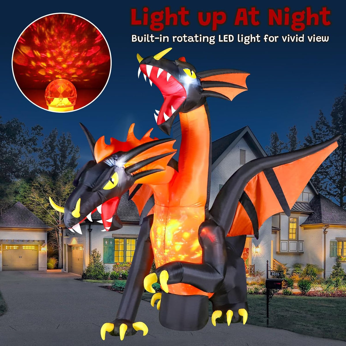 FunFanso 9.5 FT Giant Halloween Inflatable Double Headed Dragon, Blow up Festival Yard Outdoor Decorations with Built-in Bright LED Lights for Garden Lawn Garden Patio Holiday Party Decor