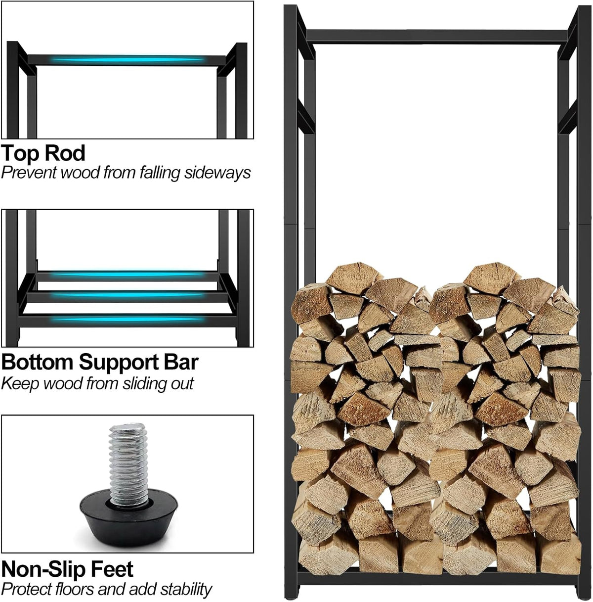 lilybud--lily firewood rack indoor outdoor, 45” tall firewood showing dimensions