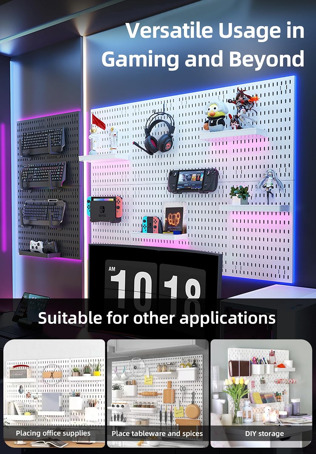 Pegboard Wall Organizer Kit, Modular Storage System, Black