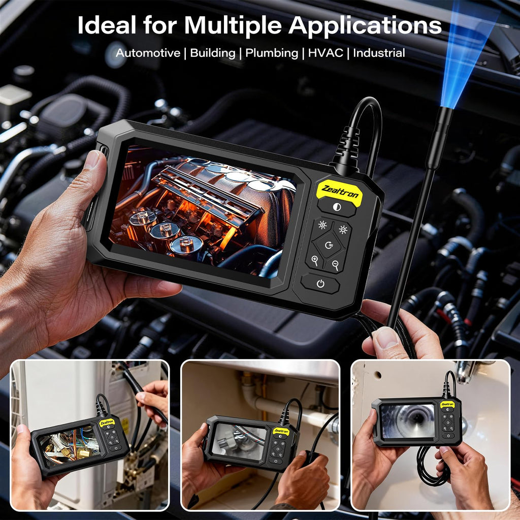 Borescope with Light, 1920P HD Endoscope Inspection Camera with 4.3" IPS Screen, 8mm Lens IP67 Waterproof with 8 LEDs, 16.5ft Semi-Rigid Snake Camera for Automotive Pipe Inspection
