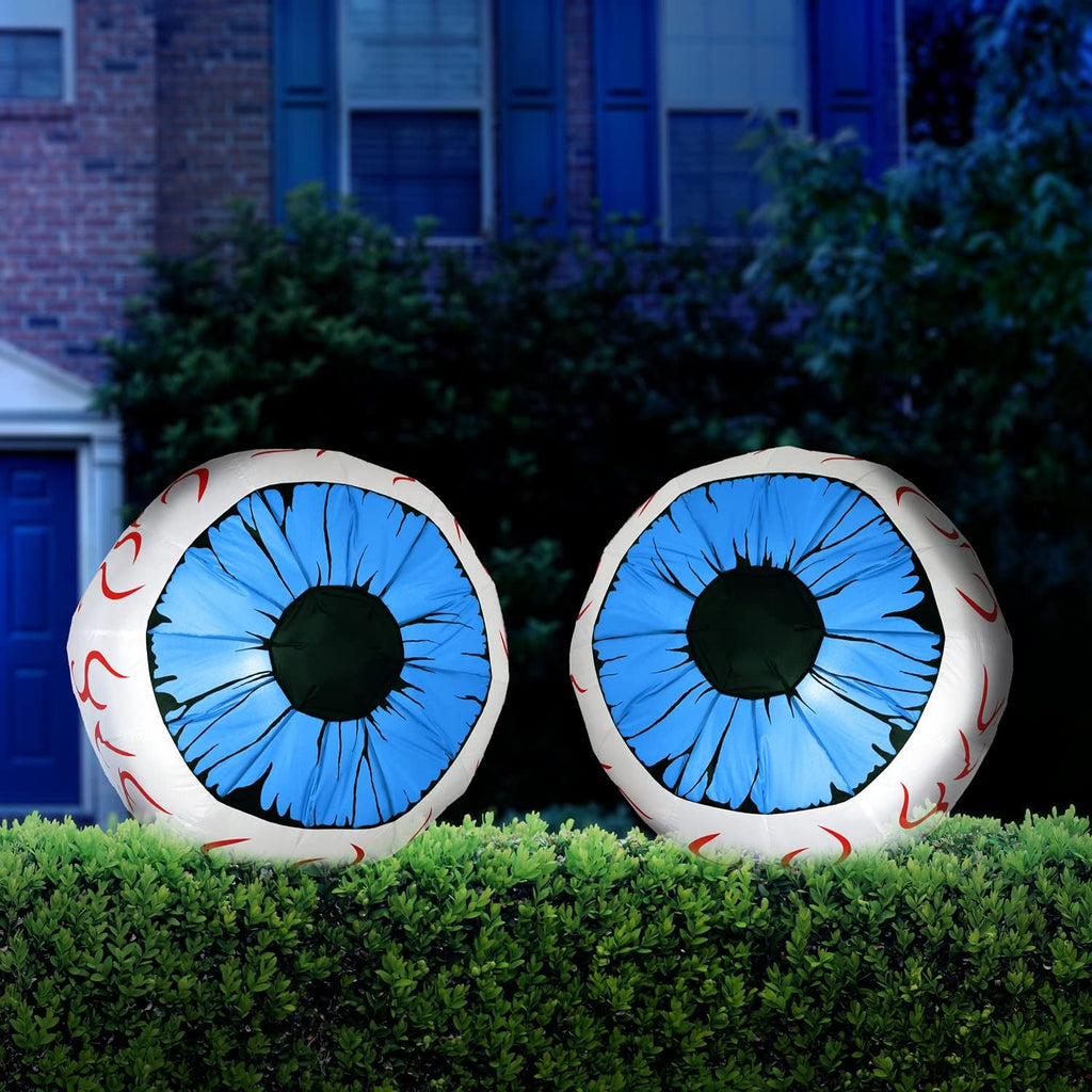 Joiedomi 3Ft Halloween Inflatable Large Set of Eyes, Light Up Eyeball with Build-in LEDs, Blow Up Inflatable for Halloween Party Indoor, Outdoor, Yard, Garden, Lawn Decorations for Yard (Blue)