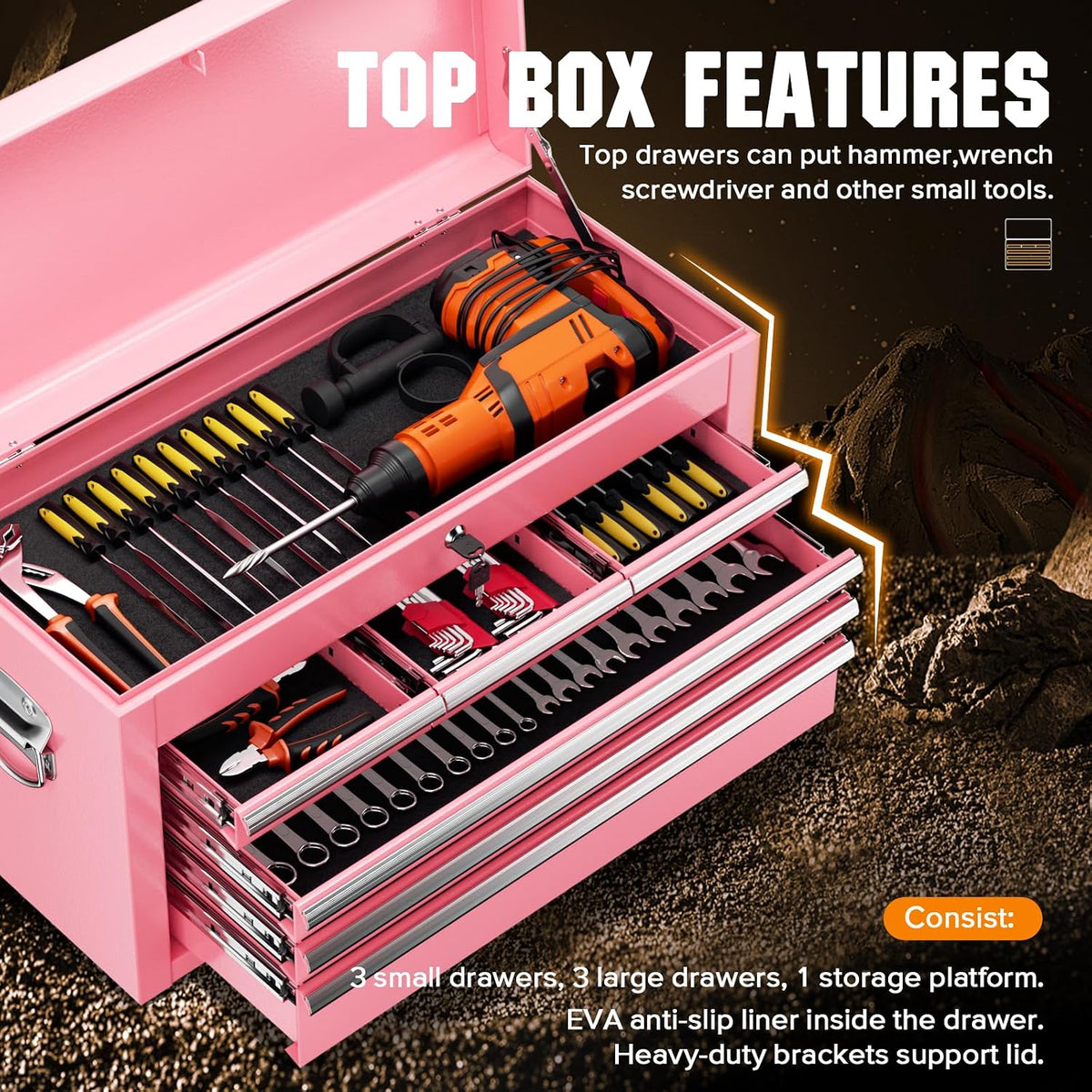 oakcloud heavy-duty 8-drawer rolling tool chest & cabinet, side view