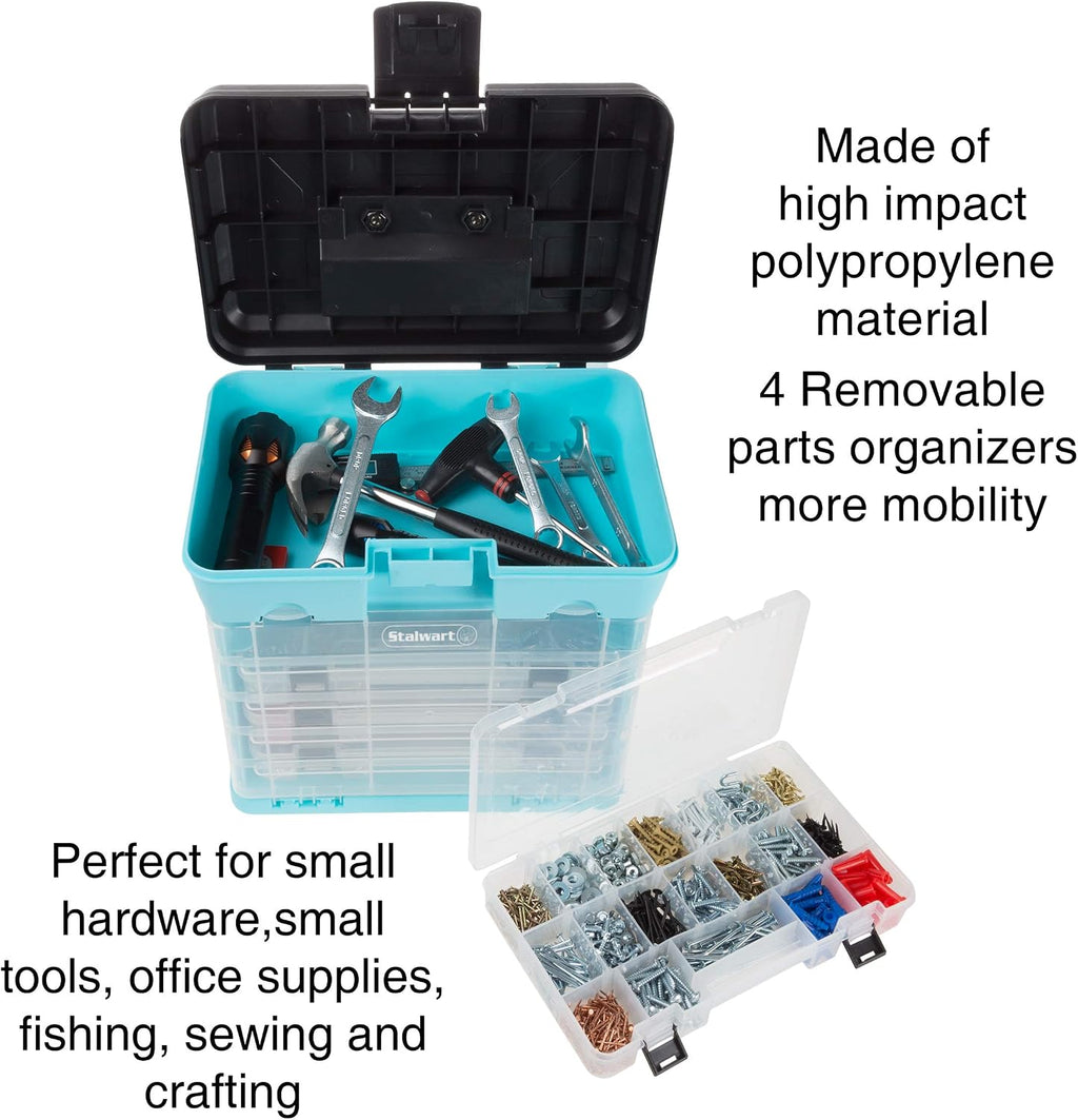 stalwart small parts organizer box, light blue, 10-inch, close-up detail