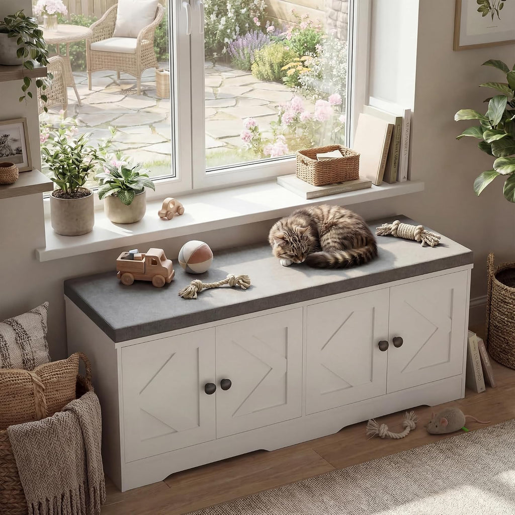 apicizon storage bench with seat cushion, 2 tier, close-up detail