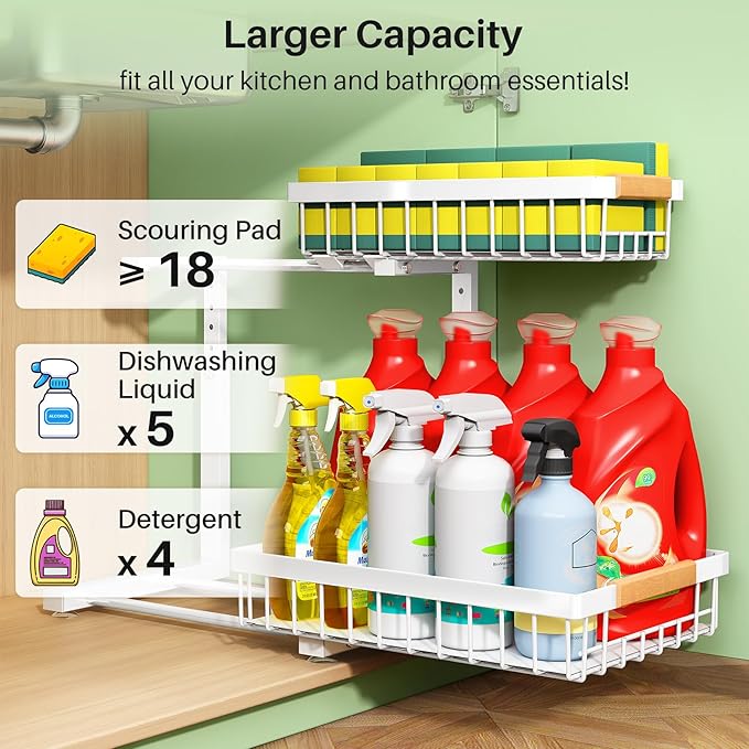 Pull out Cabinet Organizer, 1 Pack Under Sink Organizer, Slide out Metal