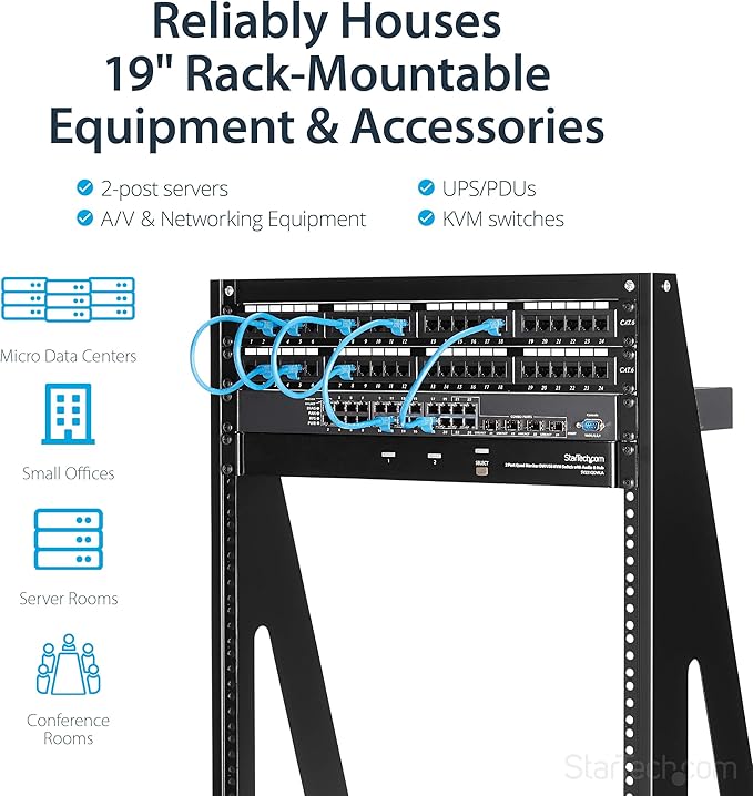 StarTech.com 2-Post 16U Heavy-Duty Desktop Server Rack, Small Open Frame 19in