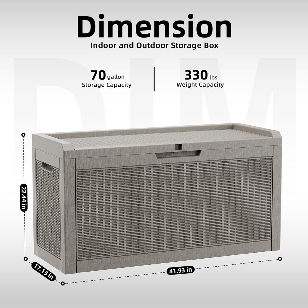 EasyUp 70 Gallon Outdoor Storage Box, Outdoor Deck Boxes for Garden Tools Equipment,Cushions and Patio Storage,Lockable and Resin,Easy to Install(Grey)