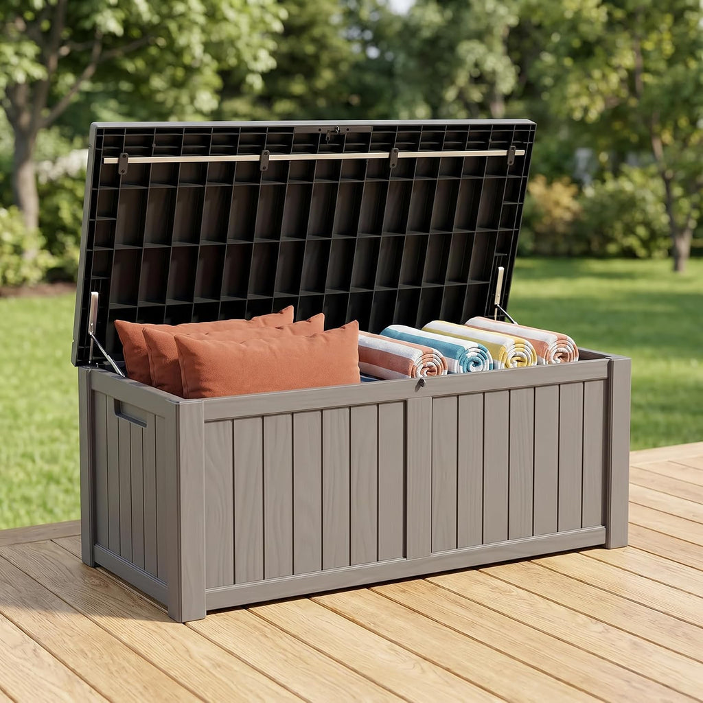 148 Gallon Resin Deck Box - Outdoor Storage Chest for Patio Furniture Cushions, Garden Tools, Pool Accessories & Backyard Organization Lockable Waterproof All-Weather, Easy Assembly