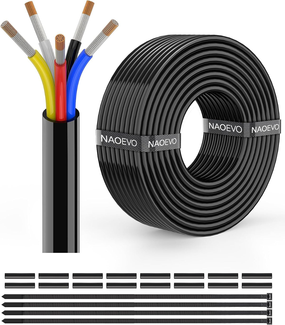 NAOEVO 18 Gauge Wire 5 Conductor Electrical Wire, 18 AWG Stranded PVC Cord