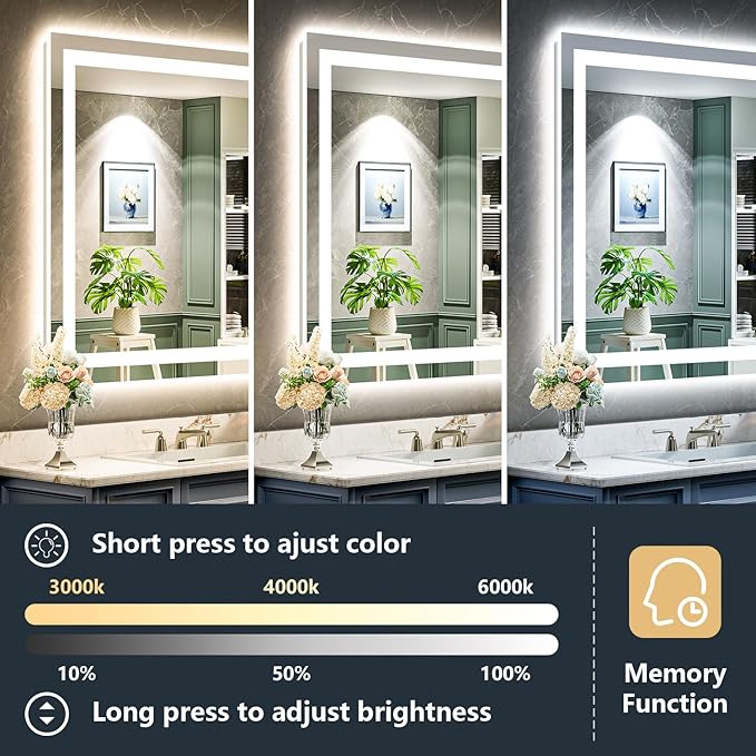 YEELAIT 30x30 Inch LED Bathroom Mirror