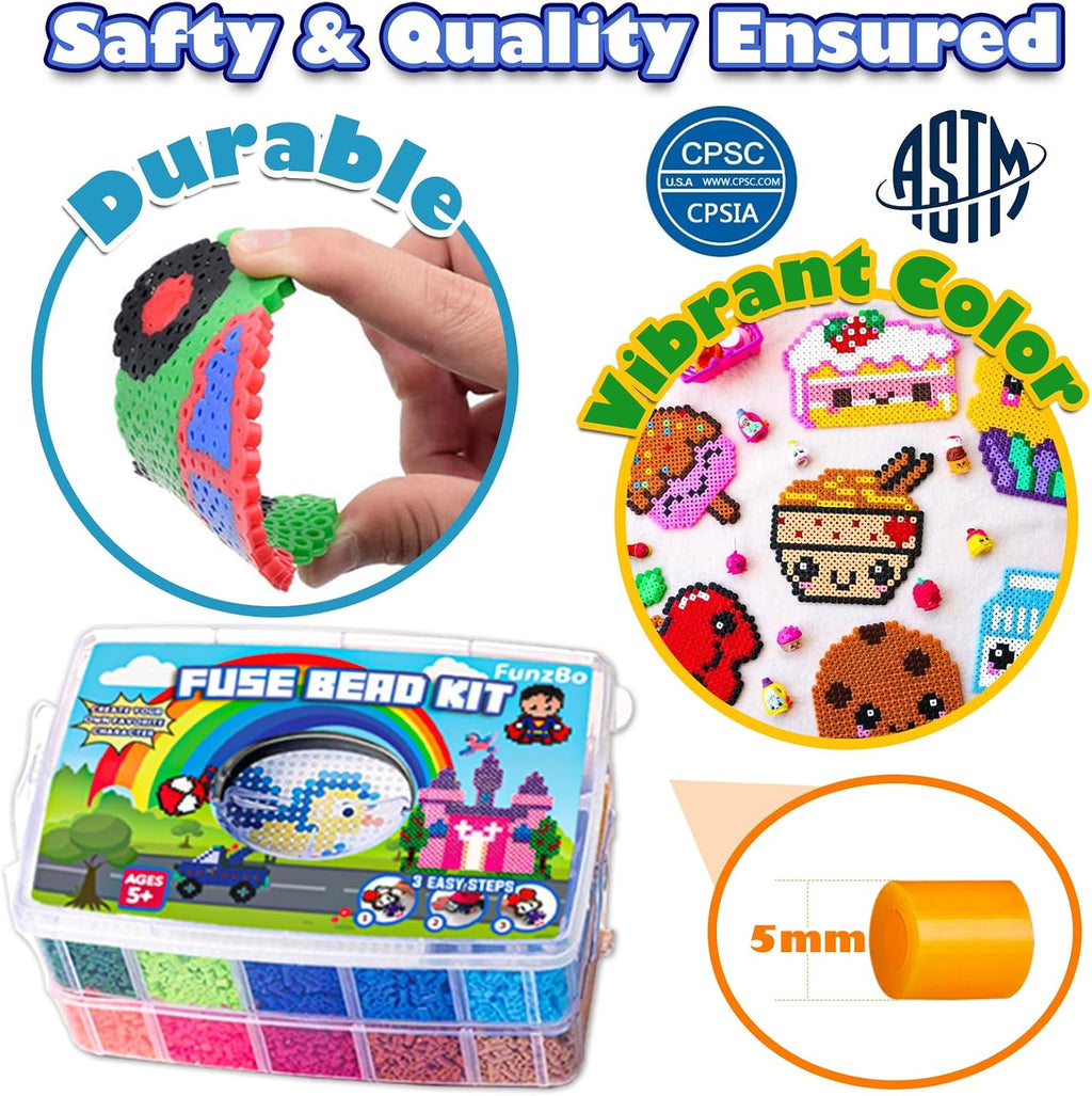 FUNZBO 23000 5mm Fuse Beads Kit for Craft Gifts - 22 Colors | 106 Patterns