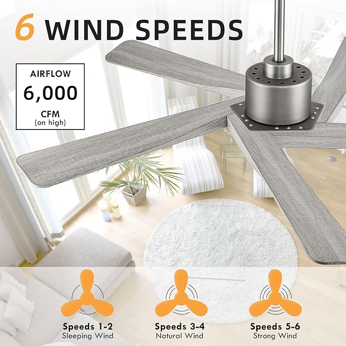 WINGBO 54" ABS DC Ceiling Fan No Light, 5 Blade Wood Grain ABS Ceiling Fan