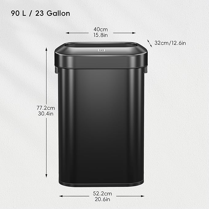 EKO Urban 24 Gallon/90 Liter Open Top Stainless Steel Slim Commercial Trash Can