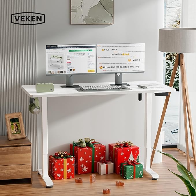 Veken 55 Inch Large Electric Standing Desk, Sit to Stand Up, Heights Adjustable