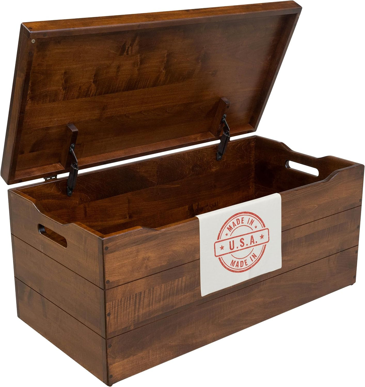 Amish Made Wooden Storage Chest Trunk Box with Lid and Handles for Bedroom, Blanket, Clothes, Anti-Slam Hinges, Handmade, Rustic, Brown Maple Wood, Asbury Stain, 42"