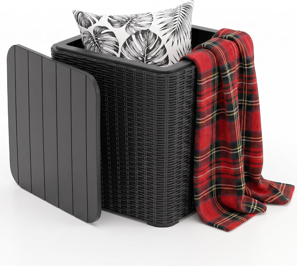 12 Gallon Outdoor Deck Box, Lockable Waterproof Resin Storage Bin, Weatherproof Container for Patio Cushions, Garden Tools & Outdoor Accessories (Black)