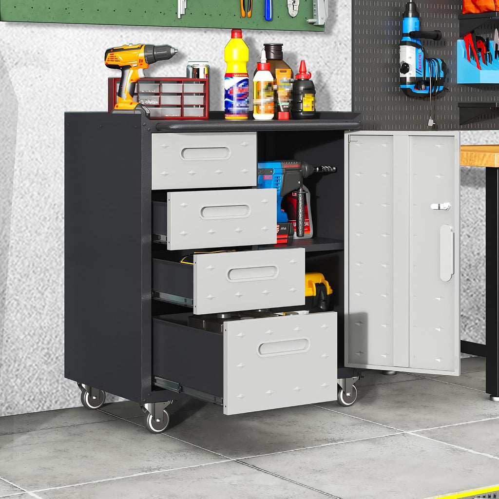 garage cabinets,metal garage storage cabinet with wheels,lockable rolling shown in use