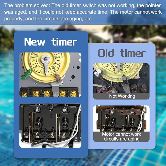 T104R Mechanical Timer Switch, 208–277 VAC 40 Amp, Pool Pump Switch, 24 Hour 12