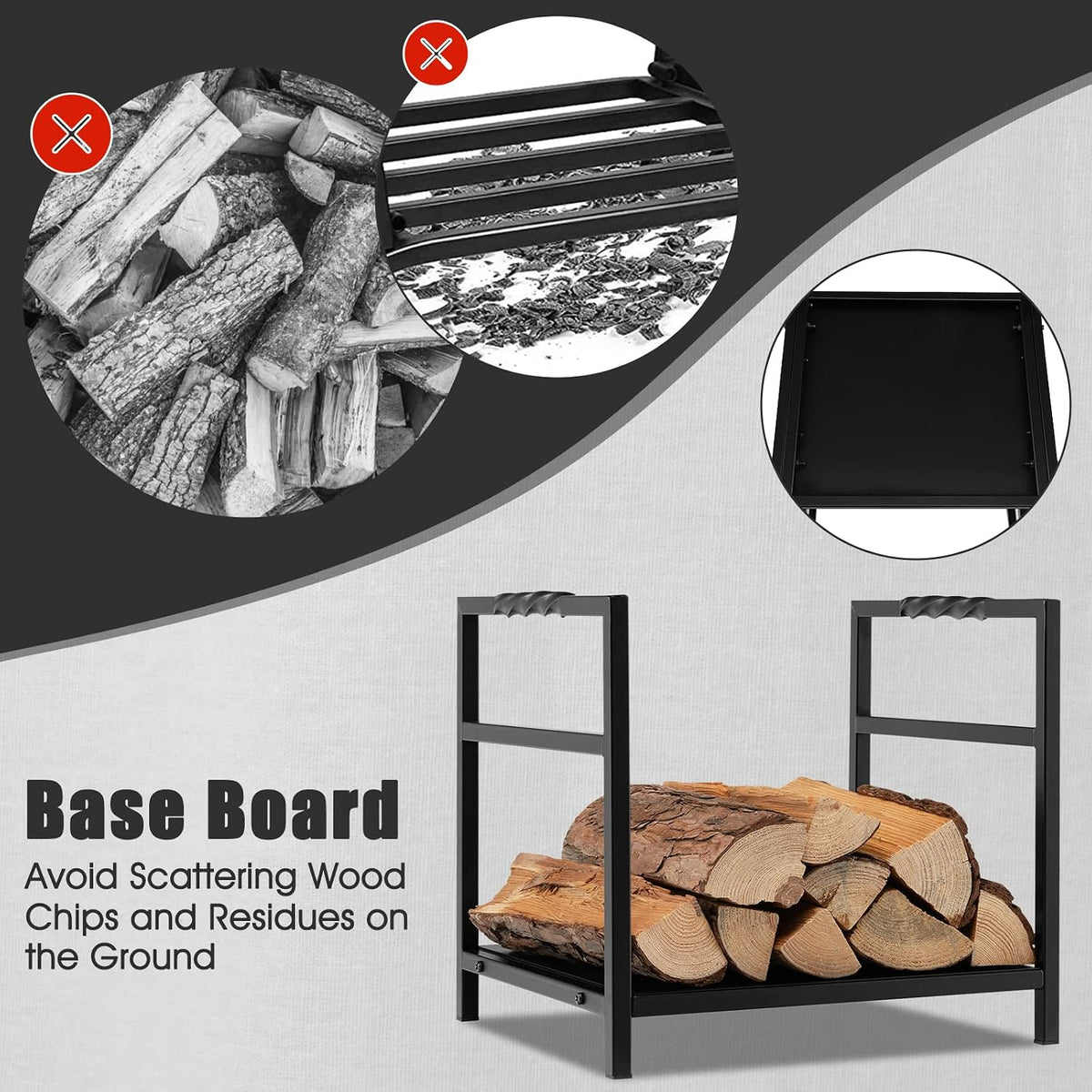 TANGZON Fireplace Log Rack, Heavy Duty Steel Firewood Rack, Indoor Outdoor Wood Stacking Storage Holder Stand (With Solid Base & Handles, 40 x 34 x 36cm)