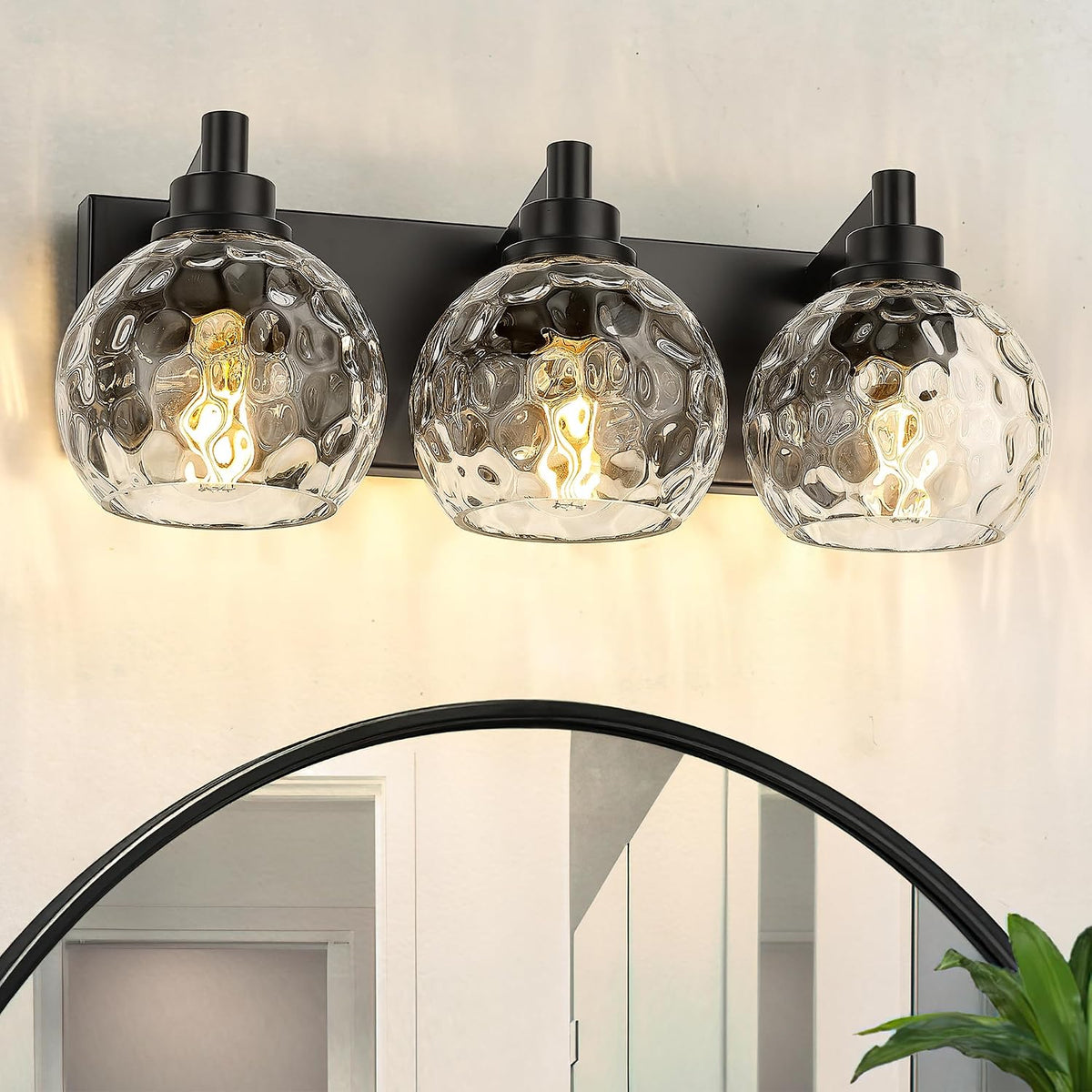 METWET Bathroom Light Fixtures Over Mirror, 3-Light Matte Black Vanity Light