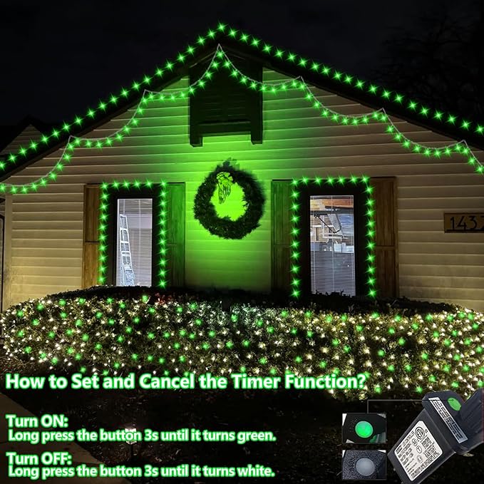 YEGUO 165ft 500 LED Halloween Lights Outdoor Waterproof, Green String Lights Indoor Plug in, 8 Modes Clear Wire for Halloween Holiday Home Tree Garden Patio Decor