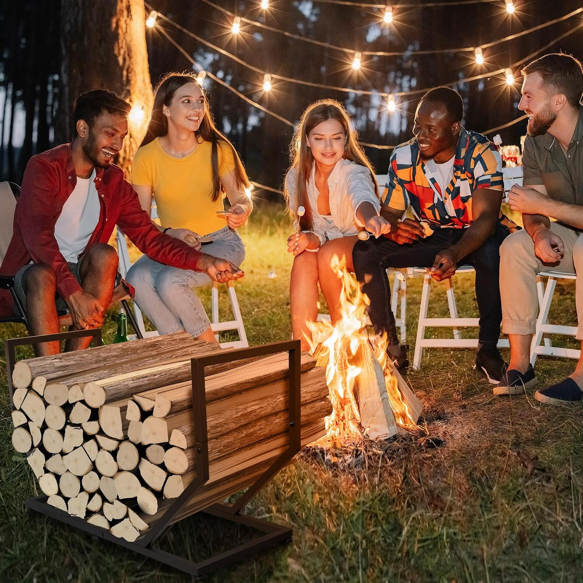 Firewood Rack Outdoor Indoor,31 Inch Metal Firewood Holder
