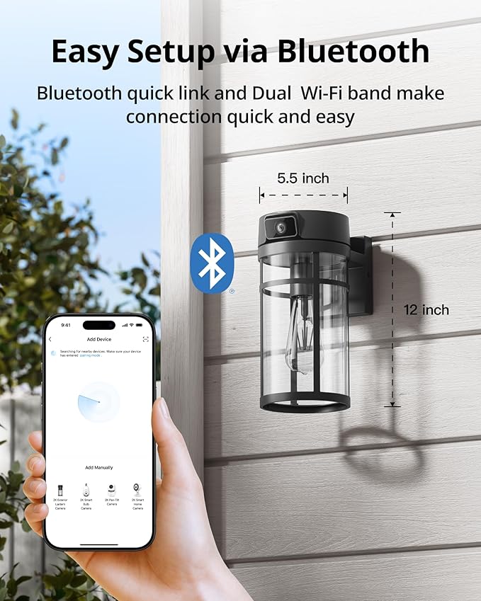 Jarnex Outdoor Porch Light Camera, 2K Wi-Fi Security Cam