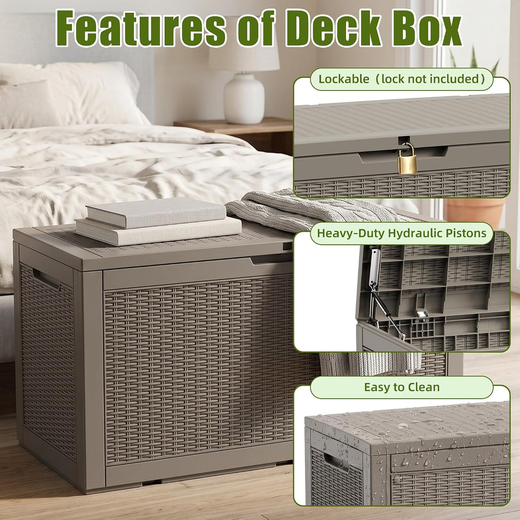rojik 195 gal deck box waterproof, grey, side view