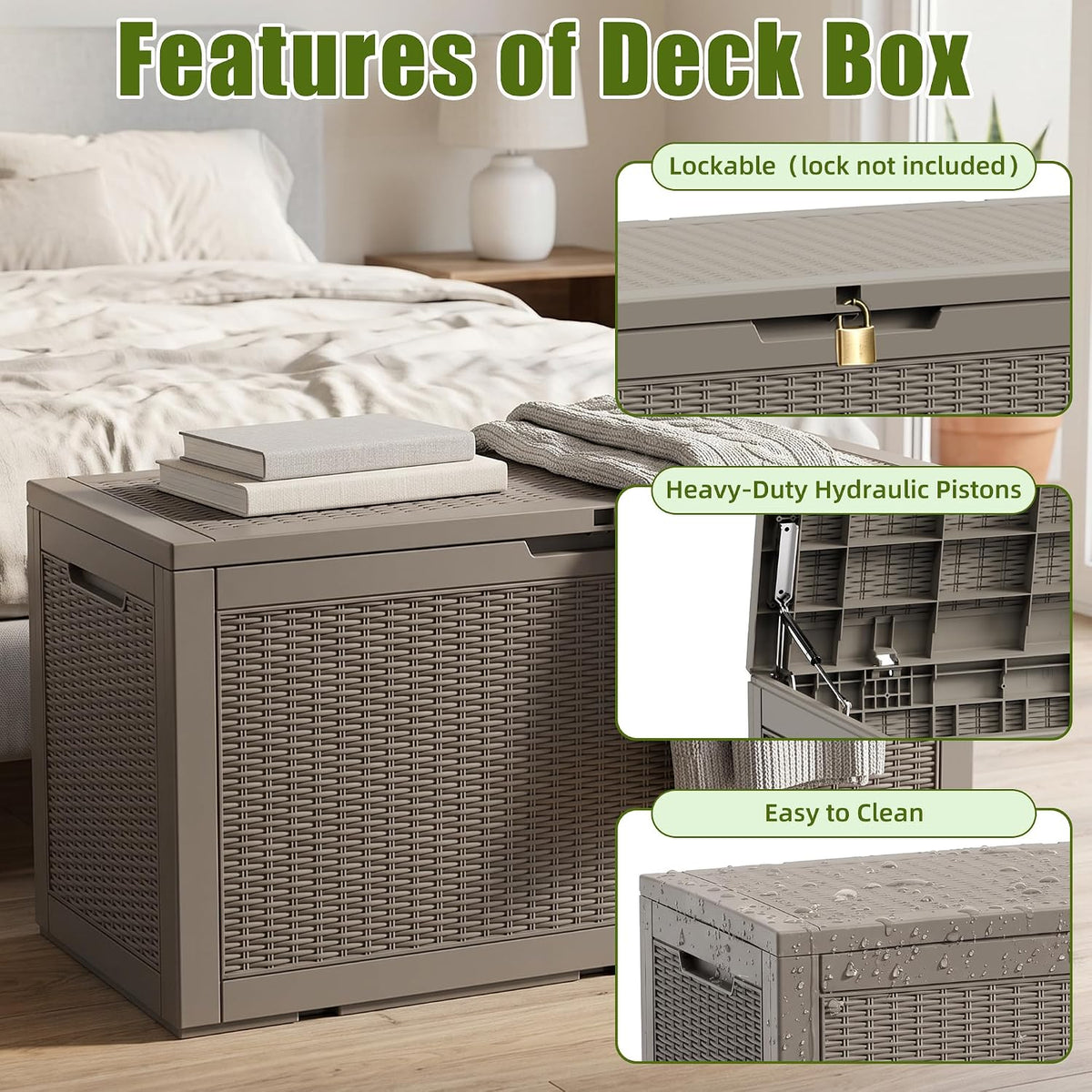 rojik 195 gal deck box waterproof, grey, side view