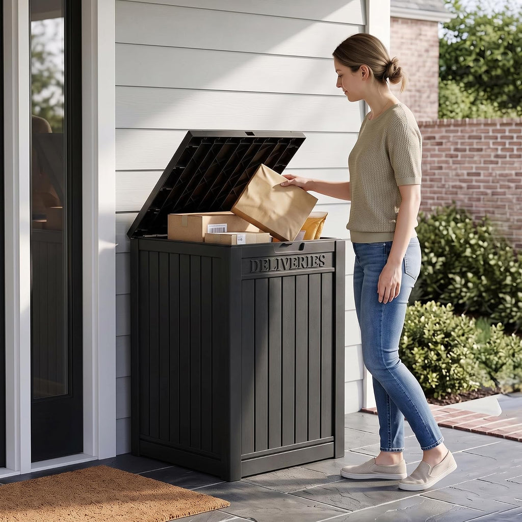 package delivery boxes for outside, deck storage box, package contents