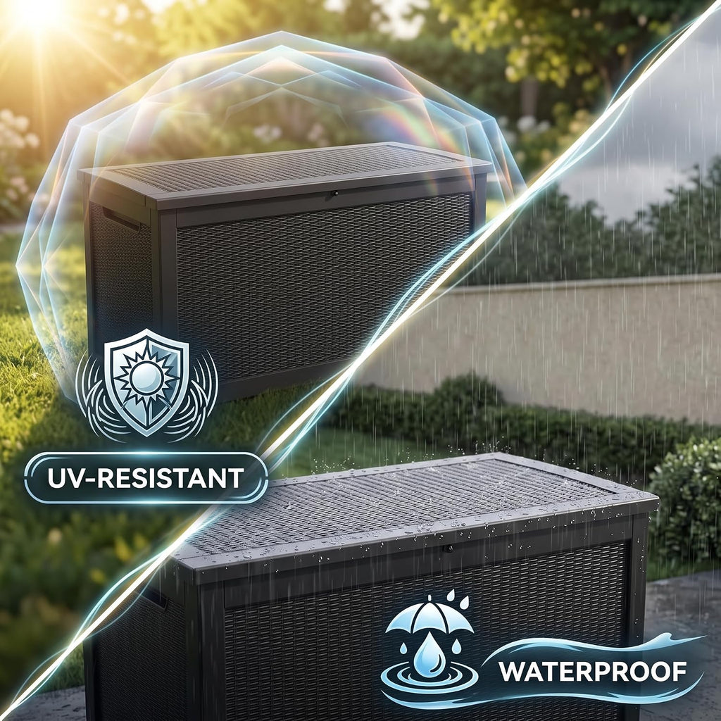 350 gallon outdoor storage box, extra-large heavy-duty waterproof, side view