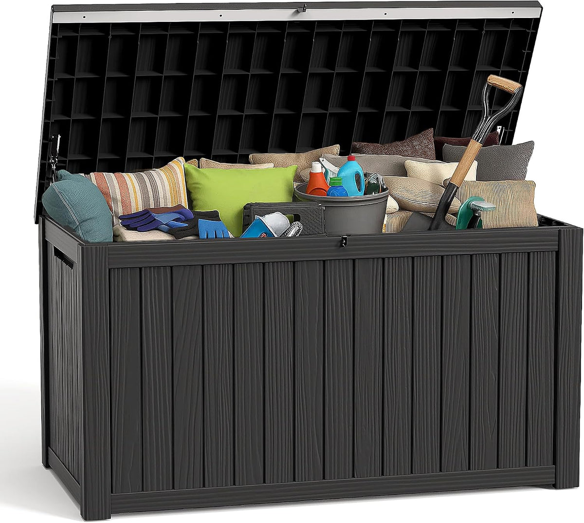 Deck Box Large Outdoor Storage for Patio Furniture, Outdoor Cushions, Garden Tools and Pool Supplies, Waterproof, Resin, Lockable (Black, 200 Gallon)
