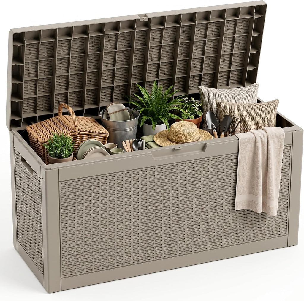 Outdoor Storage Box,80 Gallon Lockable Deck Box,Grey