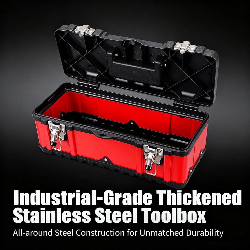 Jack Boss Steel Tool Box 15.5 Inch Small Portable Tool Organizer Box with Built-in Short Non-slip Handle Car Box with Removable tray (Pack of 2)