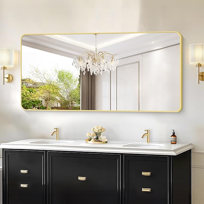 30"x60" Gold Bathroom Mirror, Large Rectangle Mirror, Rectangular Wall Mirror