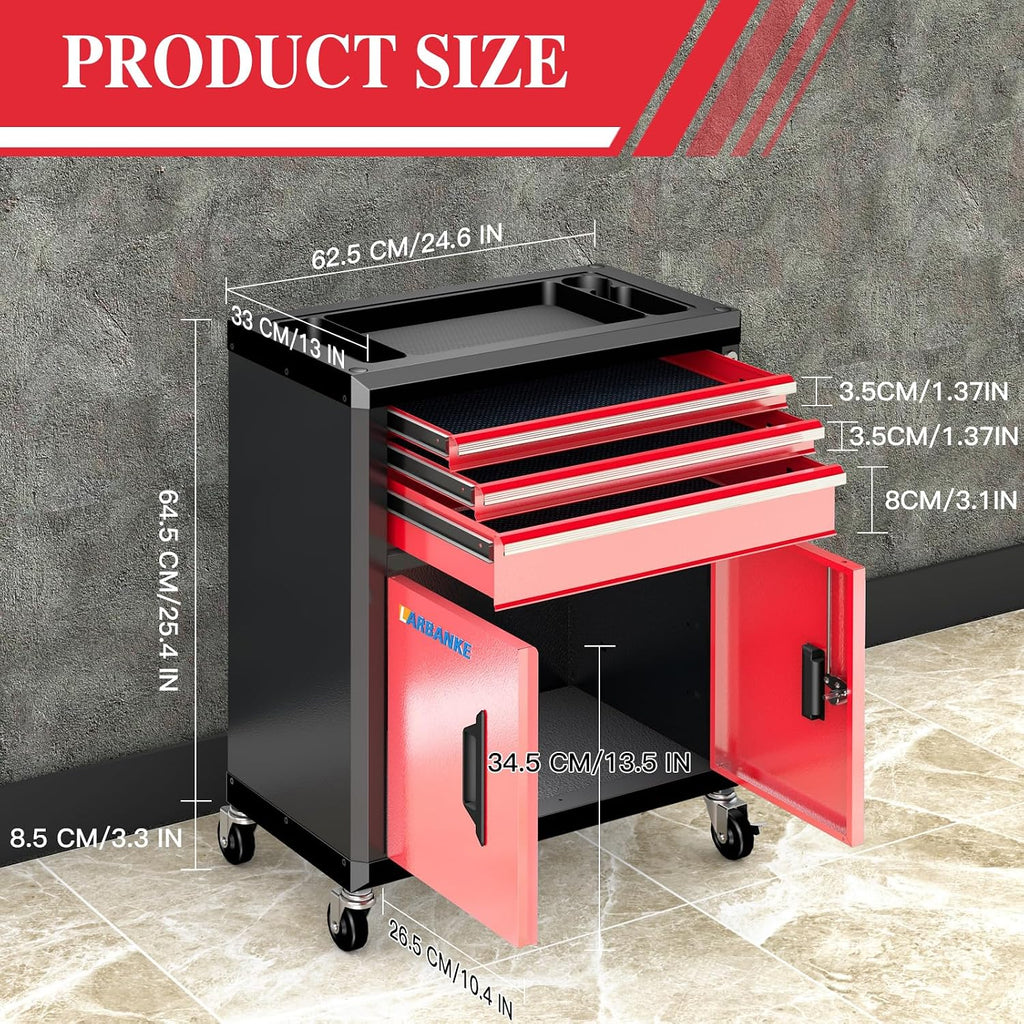 larbanke rolling tool chest with 3 drawers&2 doors,tool, close-up detail