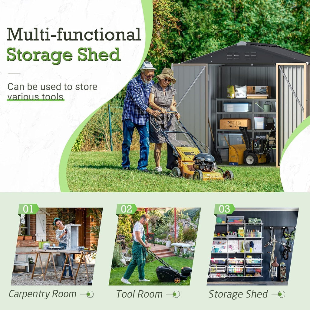 furniwell 6x4 ft outdoor storage shed, metal garden showing dimensions