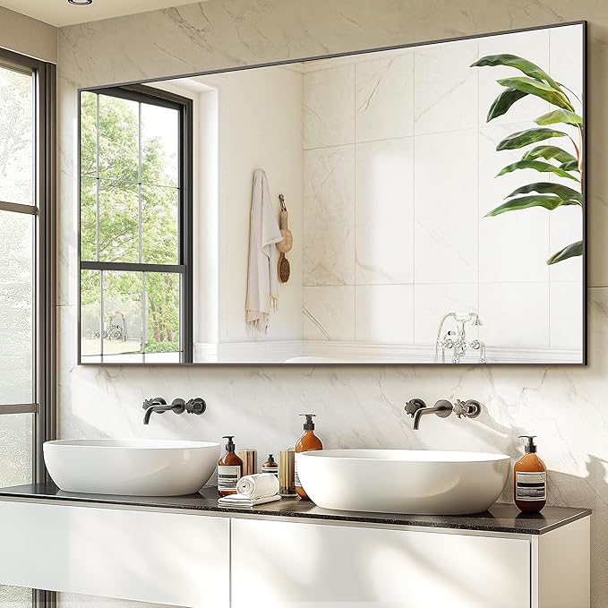 Bathroom Vanity Mirror for Wall, HD Shatterproof Glass, Hangs Horizontally or