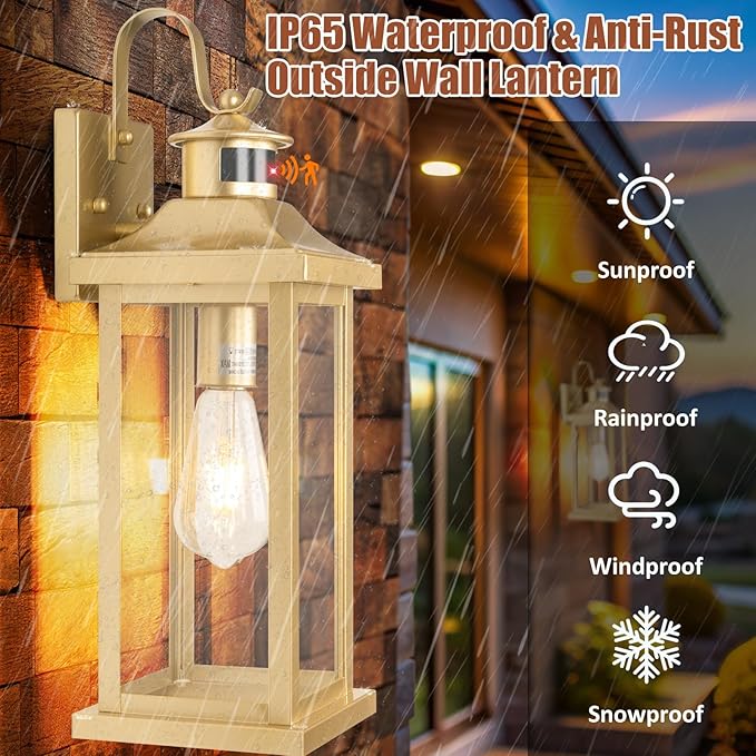 Roravilila 2-Pack Gold Dusk to Dawn Motion Sensor Lights 18 Inch, Large Outdoor
