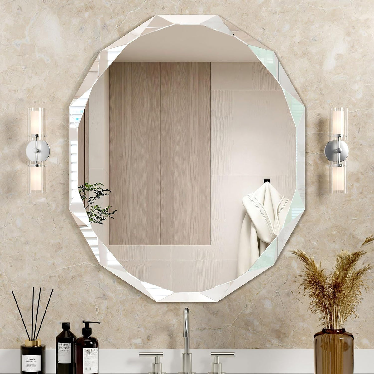 Bathroom Mirrors for Over Sink, Round Frameless Mirrors for Wall, 30x36 Inch