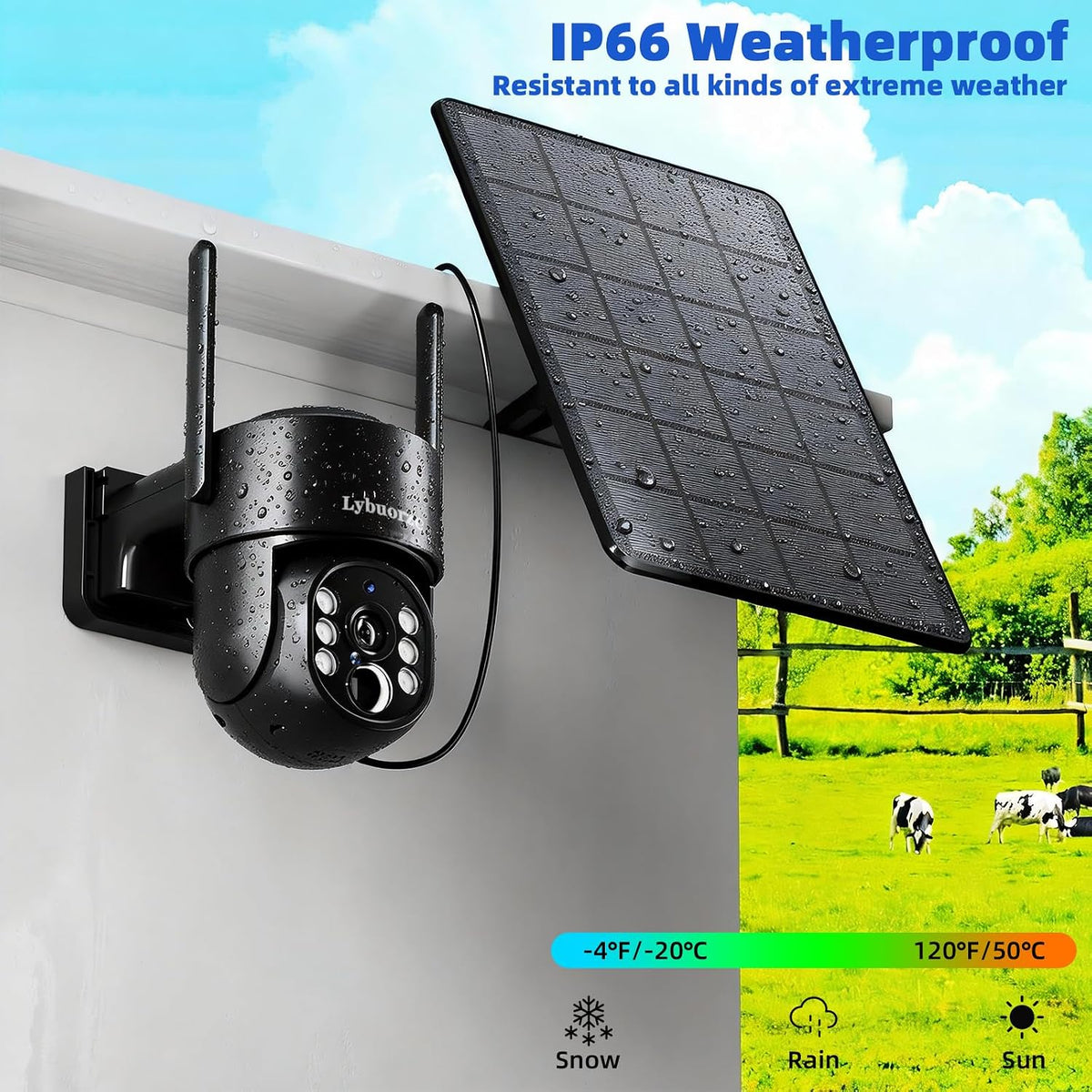 black 4g lte solar security camera outdoor, no showing dimensions