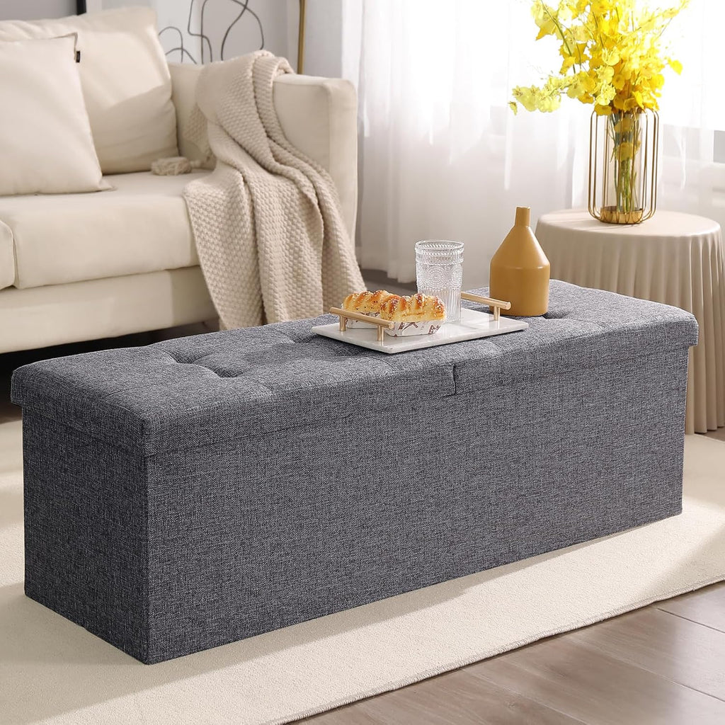 storage ottoman bench foldable footrest foot stool, 45", close-up detail