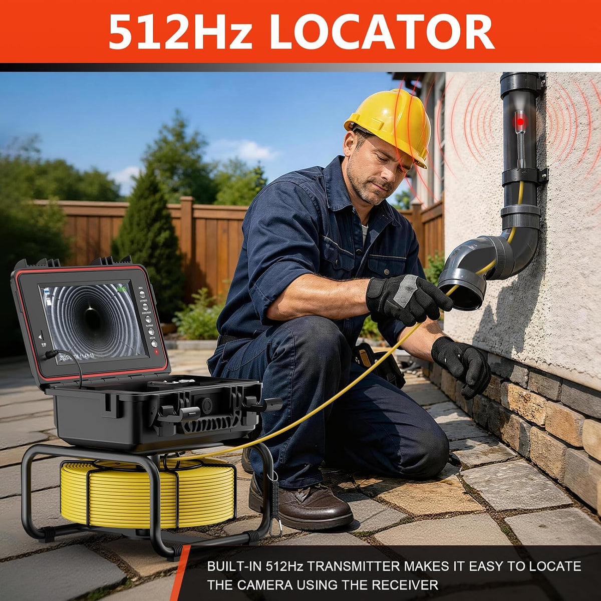 sewer camera, 100ft self-leveling drain camera with 512hz, close-up detail