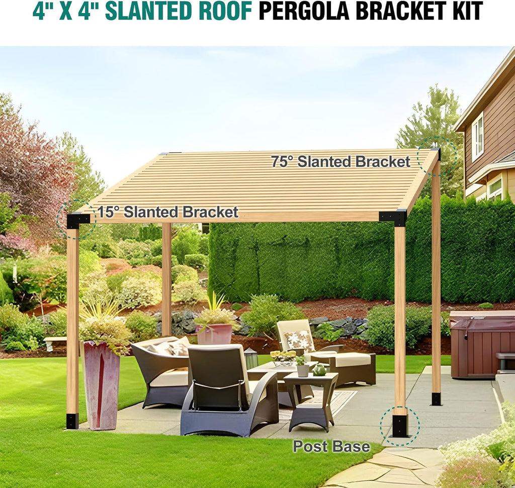 pergola brackets, 75° pergola brackets 15° corner bracket, side view