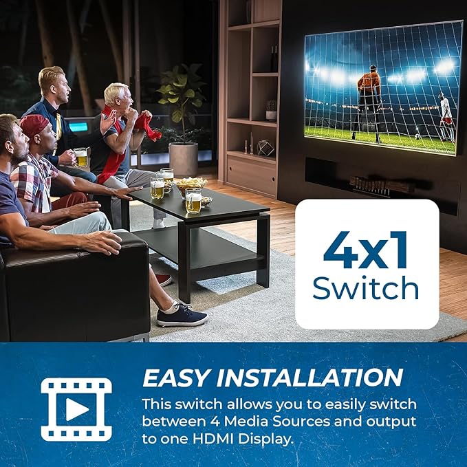 OREI Quad Multi HDMI Viewer 4 in 1 Out HDMI Switcher 4 Ports Seamless Switcher