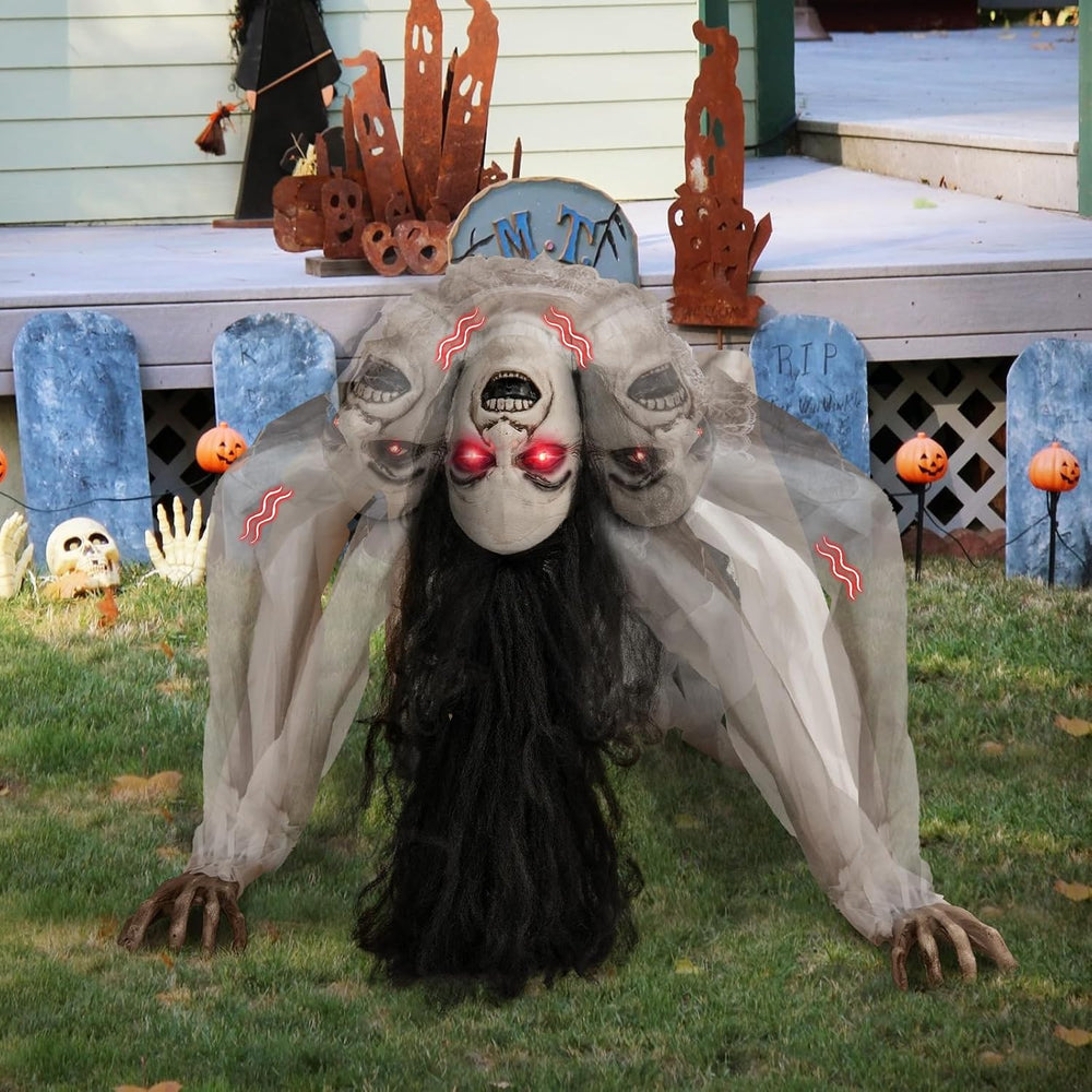 Tangkula Animated Halloween Crawling Woman with Glowing Eyes, Life Size