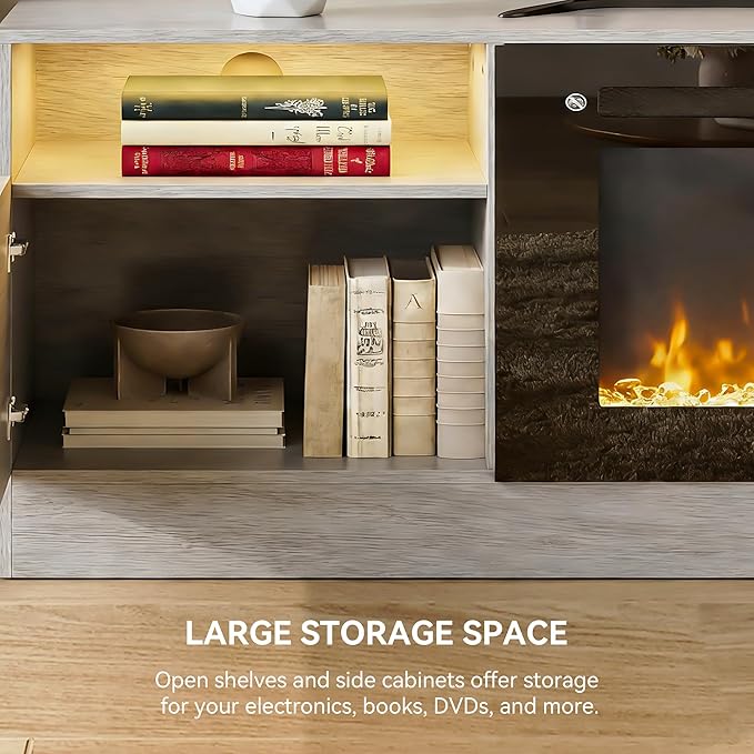 YISUFO 70" TV Stand with 36" Electric Fireplace, Large Modern Media