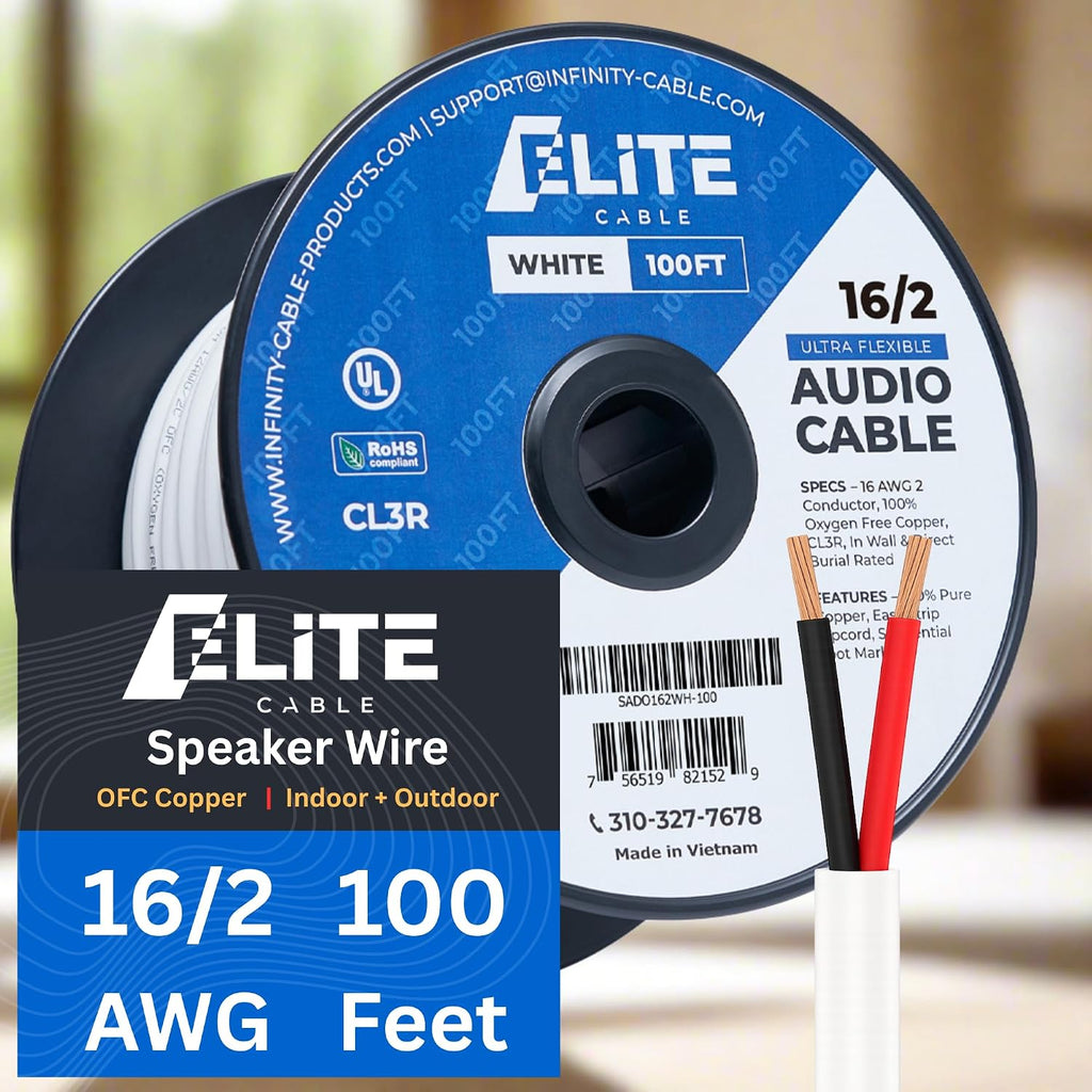 Elite 16/2 Speaker Wire 100ft, UL Listed,